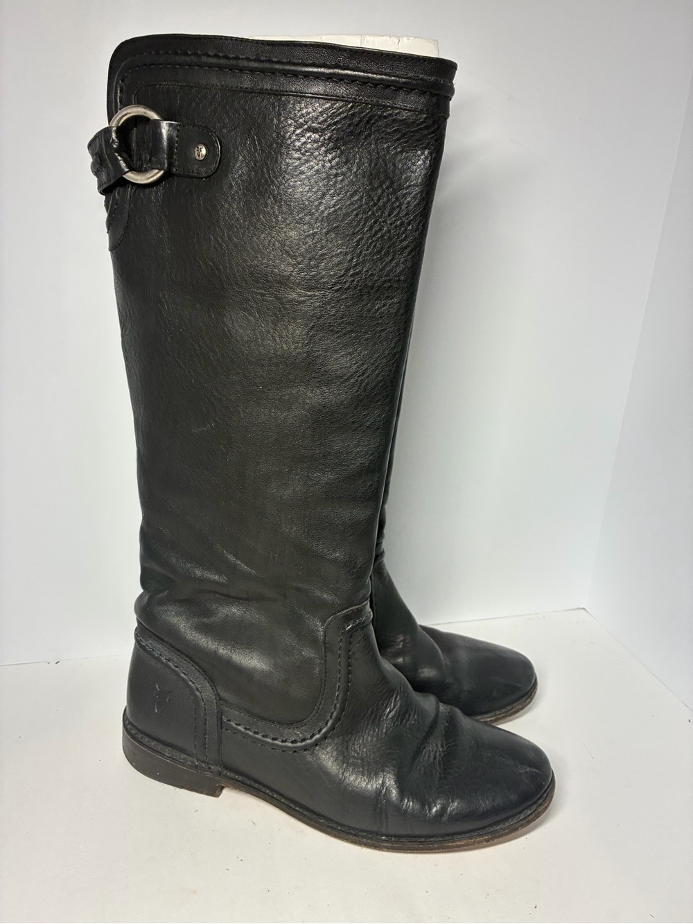 Frye Paige Trapunto Black Leather Knee-High Riding Boots size 8B
